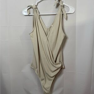 Cream Bow - Shoulder Tank Bodysuit